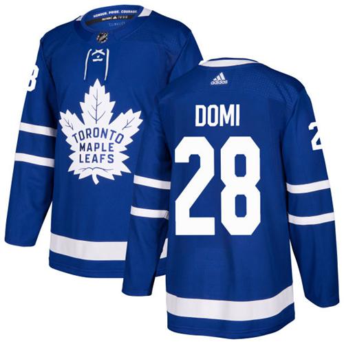 Adidas Maple Leafs #28 Tie Domi Blue Home Authentic Stitched NHL Jersey - Click Image to Close